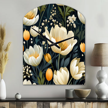 Beige And Yellow Weave Ikat Blooms - Asymmetric Metal Wall Clock